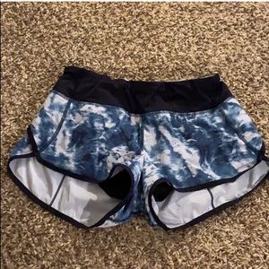 Blue white LULULEMON lined running Shorts Size 6